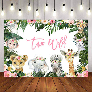 Mocsicka Two Wild Animals Plam Leaves Girl Birthday Backdrops-Mocsicka Party