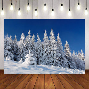 Mocsicka White Snow and Pine Trees Photo Backdrop-Mocsicka Party