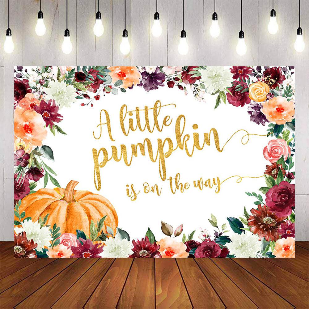 Mocsicka Little Pumpkin and Flowers Baby Shower Backdrop-Mocsicka Party