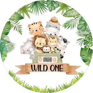 Mocsicka Wild One Little Animals Plam Leaves Round Cover