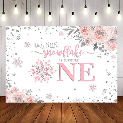 Mocsicka Pink Snowflakes and Flowers Happy 1st Birthday Backdrop-Mocsicka Party