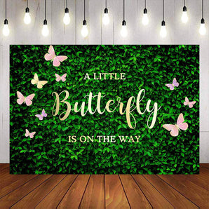 Mocsicka Butterfly and Green Leaves Baby Shower Backdrop-Mocsicka Party