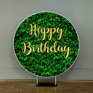 Mocsicka Green Leaves Happy Birthday Round Cover