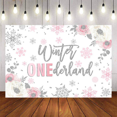 Mocsicka Winter Wonderland Pink Flowers Snowflakes Baby Shower Banners-Mocsicka Party