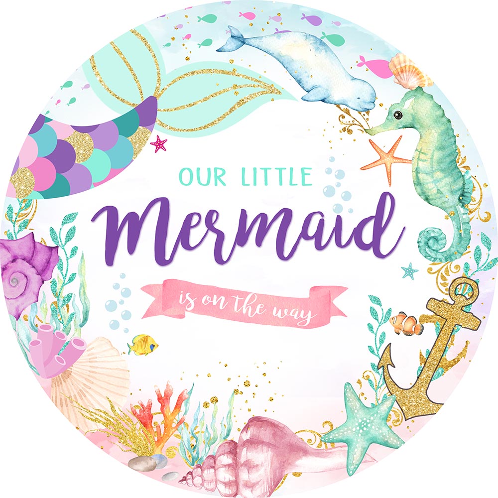 Mocsicka Little Mermaid Baby Shower Round Cover