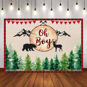 Mocsicka Forest and Bear Oh Boy Baby Shower Backdrop-Mocsicka Party