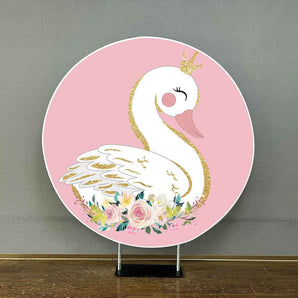 Mocsicka Swan and Flowers Baby Shower Round Cover-Mocsicka Party