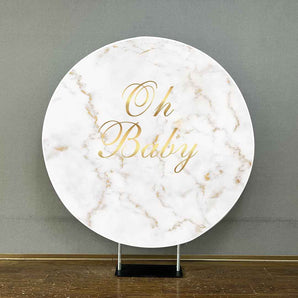 Mocsicka Marble Texture Oh Baby Shower Round Cover-Mocsicka Party