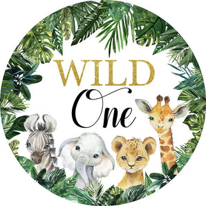 Mocsicka Wild One Plam Leaves Little Animals Round Cover
