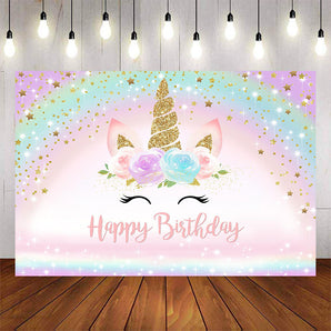 Mocsicka Unicorn and Rainbow Happy Birthday Backdrop-Mocsicka Party