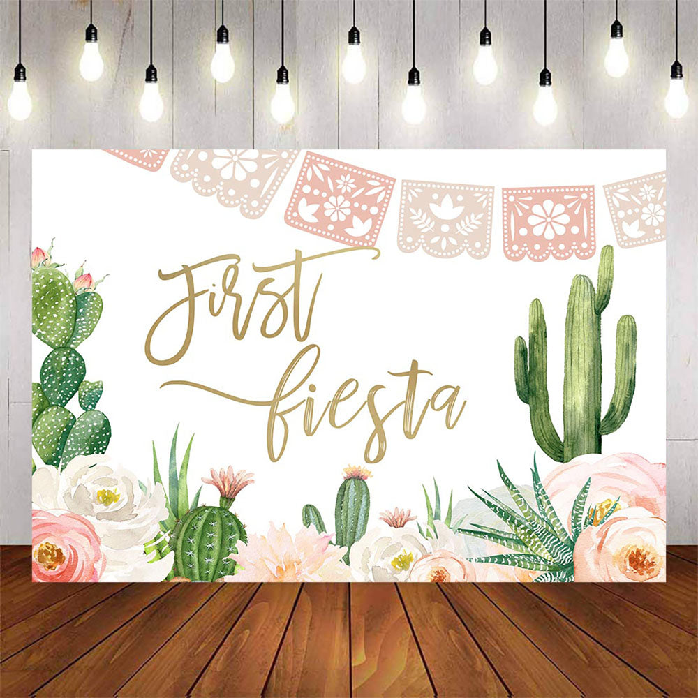 Mocsicka First Fiesta Cactus and Flowers Photo Background-Mocsicka Party