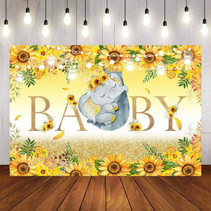 Mocsicka Little Elephant and Sunflowers Baby Shower Backdrop-Mocsicka Party