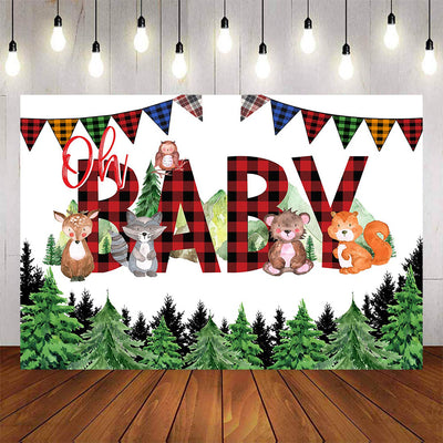 Mocsicka Forest and Animals Red Plaid Baby Shower Backdrop-Mocsicka Party