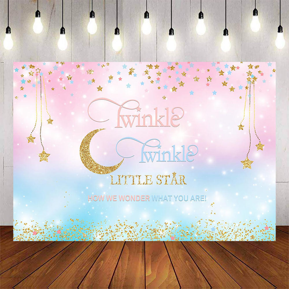 Mocsicka Pink and Blue Twinkle Little Star Baby Shower Backdrop-Mocsicka Party