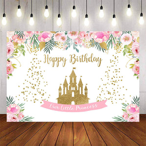 Mocsicka Golden Castle and Flowers Happy Birthday Backdrop-Mocsicka Party
