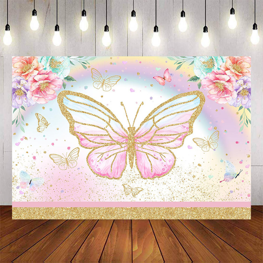 Mocsicka Butterfly and Rainbow Flowers Happy Birthday Backdrop-Mocsicka Party