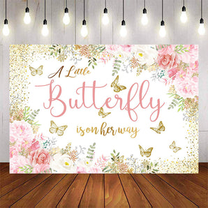 Mocsicka Pink Flowers and Butterfly Baby Shower Background