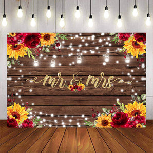 Mocsicka Mr & Mrs Wooden Board and Sunflowers Photo Banners-Mocsicka Party