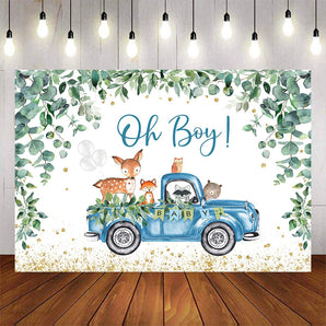 Mocsicka Oh Boy Blue Truck and Little Animals Baby Shower Backdrop-Mocsicka Party