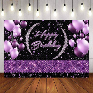 Mocsicka Purple Balloons and Ribbon Happy Birthday Backdrop-Mocsicka Party