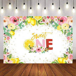 Mocsicka Lemon and Flowers Sweet One Birthday Backdrop-Mocsicka Party