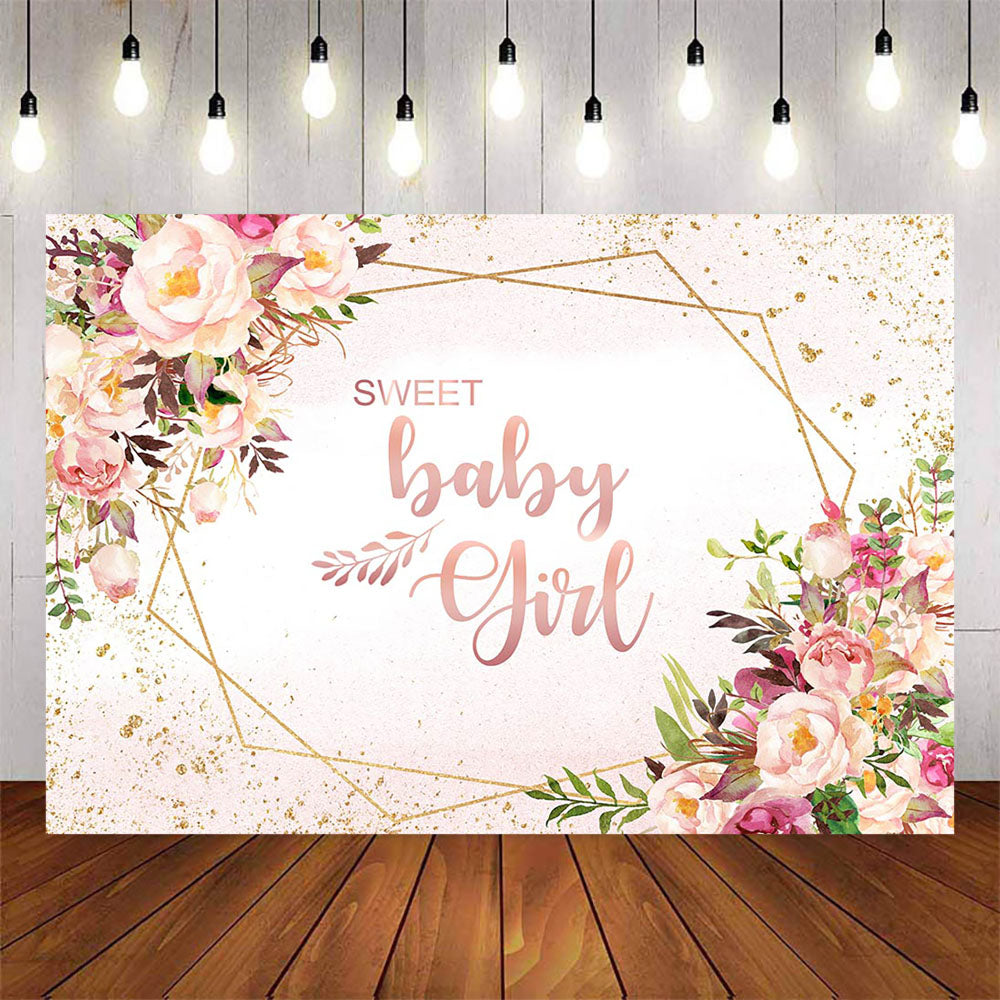 Mocsicka Pink Flowers Sweet Baby Girl Baby Shower Backdrop-Mocsicka Party