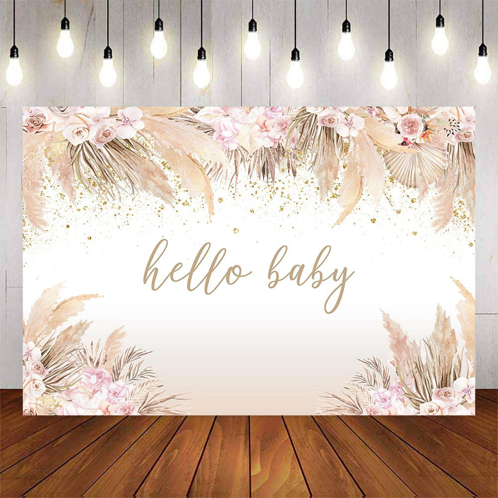 Mocsicka Bohemia Style Pink Flowers and Gold Dots Baby Shower Backdrop-Mocsicka Party