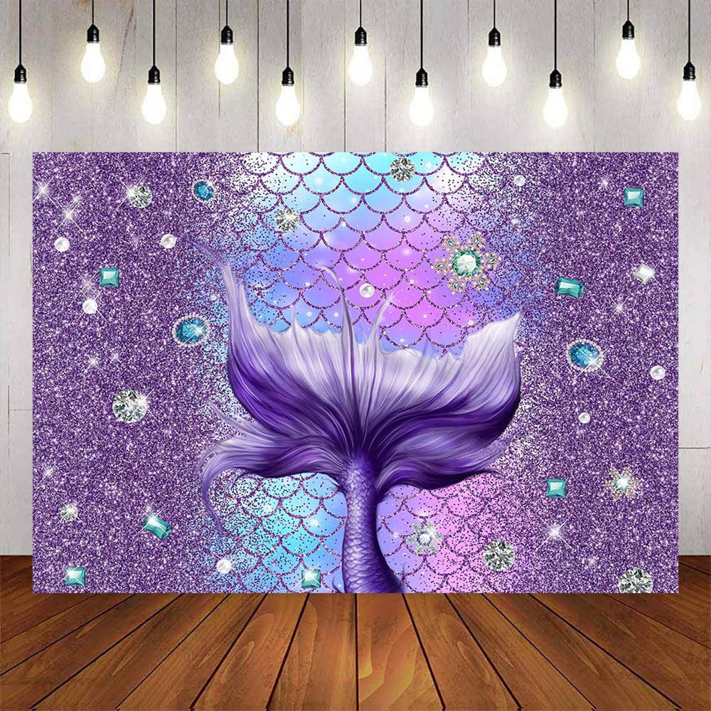 Mocsicka Mermaid and Diamonds Gem Birthday Backdrop-Mocsicka Party