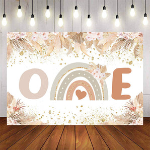 Mocsicka Boho Rainbow Pink Flowers Happy 1st Birthday Banner-Mocsicka Party