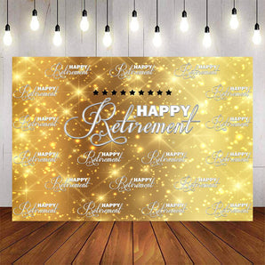 Mocsicka Happy Retirement Gold and White Backdrop-Mocsicka Party