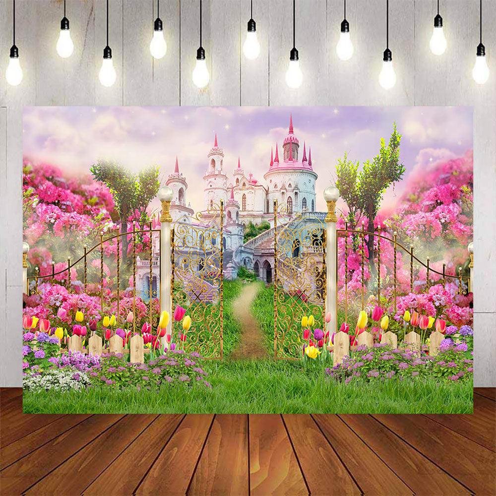 Mocsicka Castle and Spring Floral Backdrop-Mocsicka Party