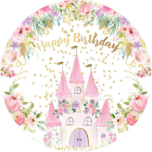Mocsicka Pink Castle and Flowers Round Cover