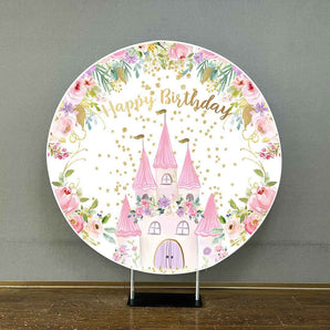 Mocsicka Pink Castle and Flowers Round Cover-Mocsicka Party