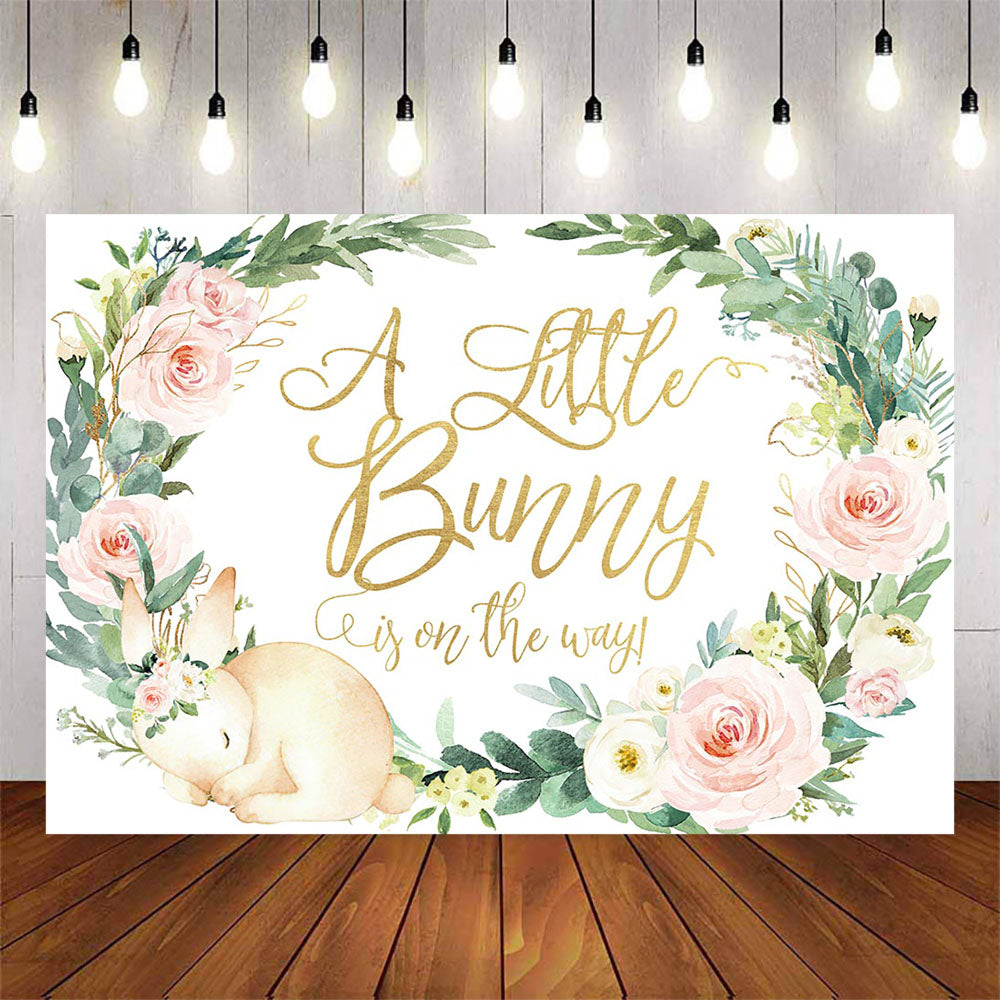 Mocsicka Little Bunny and Flowers Baby Shower Backdrop-Mocsicka Party