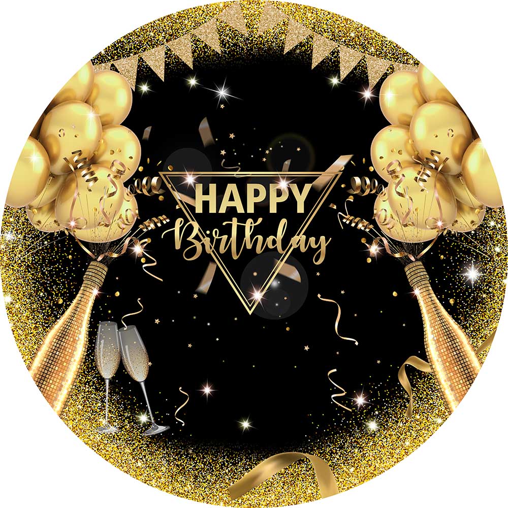 Mocsicka Champagne and Balloons Happy Birthday Round Cover