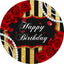 Mocsicka Gold and Black Stripes Red Rose Happy Birthday Round Cover