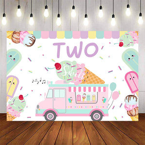 Mocsicka Ice Cream Cart Happy 2nd Birthday Backdrop-Mocsicka Party