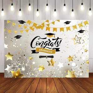 Mocsicka Bachelor Cap and Stars Congrats Graduation Backdrop-Mocsicka Party