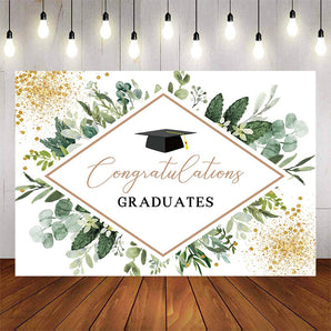 Mocsicka Green Leaves and Gold Dots Congrats Graduation Backdrop-Mocsicka Party