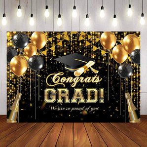 Mocsicka Congrats Graduation Champagne and Balloons Backdrop-Mocsicka Party