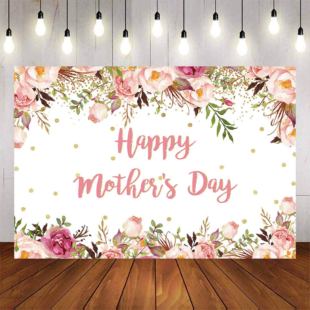 Mocsicka Spring Floral and Gold Dots Happy Mother's Day Backdrop-Mocsicka Party