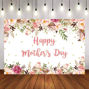Mocsicka Spring Floral and Gold Dots Happy Mother's Day Backdrop-Mocsicka Party