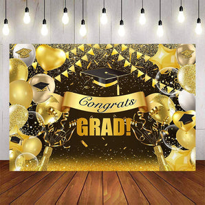 Mocsicka Congrats Grad Champagne and Golden Balloons Backdrop-Mocsicka Party