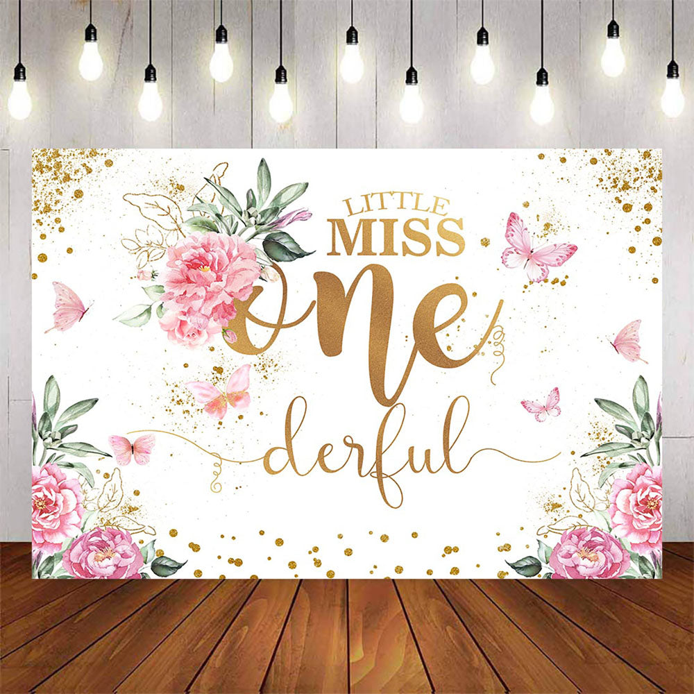 Mocsicka Spring Floral and Butterfly Miss Wonderful Theme Backdrop-Mocsicka Party
