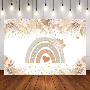 Mocsicka Boho Rainbow and Pink Flowers Baby Shower Backdrop-Mocsicka Party