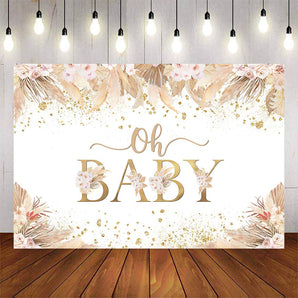Mocsicka Boho Style and Pink Flowers Oh Baby Shower Backdrop-Mocsicka Party