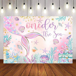 Mocsicka Undersea Pink Mermaid Happy Birthday Backdrop-Mocsicka Party