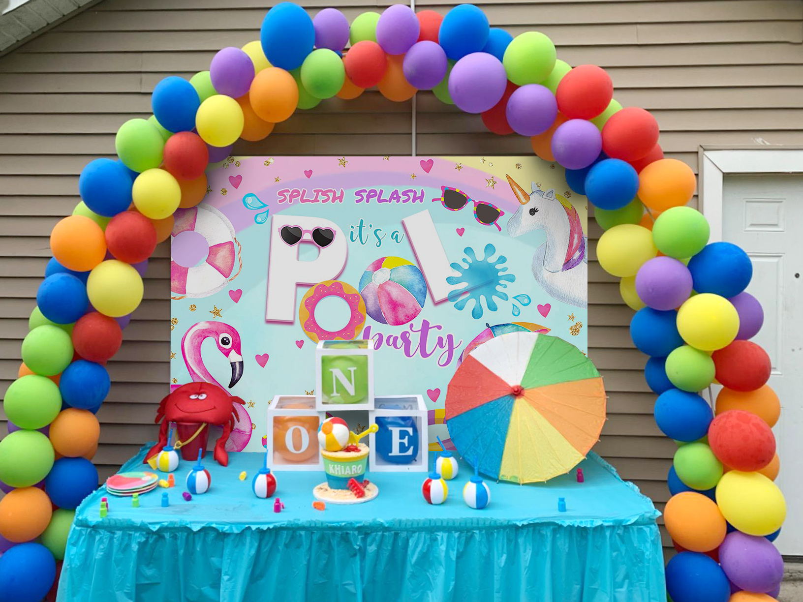 Mocsicka Swimming Pool and Swimming Ring Pool Party Backdrop-Mocsicka Party