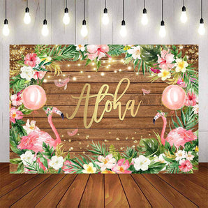 Mocsicka Pink Flamingo Plam Leaves Aloha Birthday Backdrop-Mocsicka Party