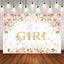 Mocsicka Pink Flowers and Stars It's a Girl Baby Shower Backdrop-Mocsicka Party